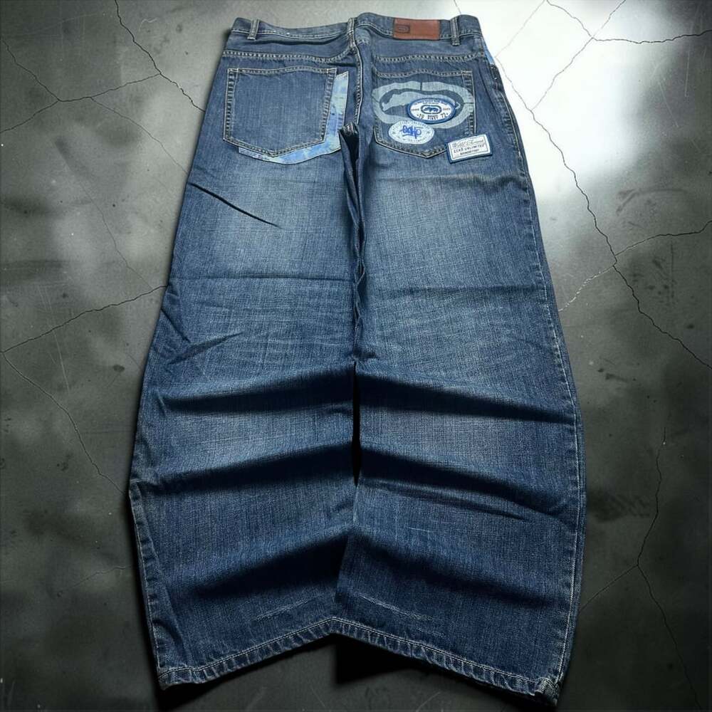 Ecko Unltd Vintage Baggy Wide Leg Denim Jeans with Patches